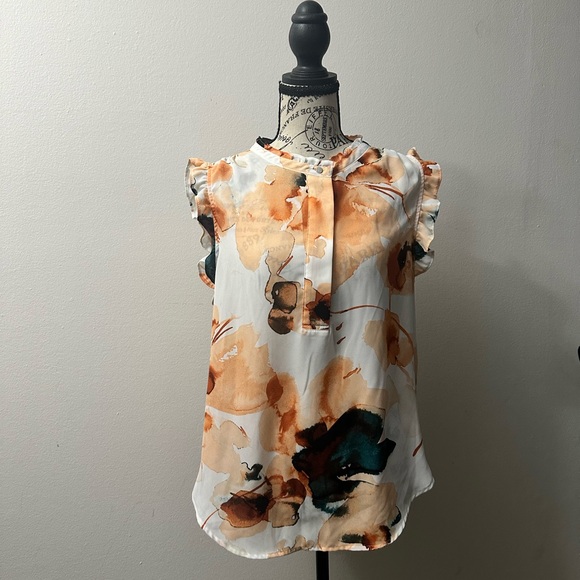 Dkny Tops - DKNY Women's Floral Sleeveless Blouse - Orange and Black
